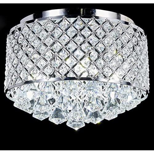 Top Lighting 4-Light Chrome Finish Round Metal Shade Crystal Chandelier Flush Mount Ceiling Fixture