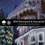 JMEXSUSS 38.8FT 400 LED Icicle Lights 8 Modes Waterproof Christmas Icicle Lights Outdoor with 80 Drops , Indoor Cool White Curtain Icicle Lights