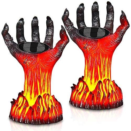 MAOKOT Solar Lights, Flickering Flame Solar Lights Outdoor, Burning Witch Hand Waterproof Decorative Solar Lantern Lights for Garden, Lawn,2 Pack