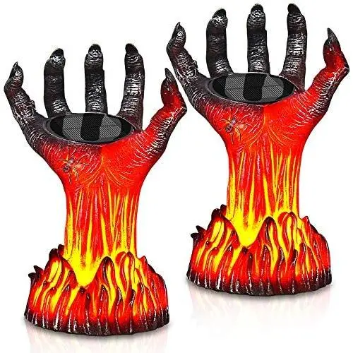 MAOKOT Solar Lights, Flickering Flame Solar Lights Outdoor, Burning Witch Hand Waterproof Decorative Solar Lantern Lights for Garden, Lawn,2 Pack