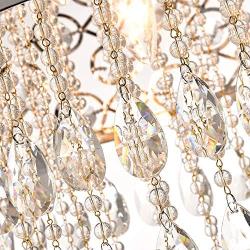 Modern Crystal Chandeliers with 4 Lights Pendant Light with Crystal Drops,Ceiling Light Fixture for Dining Room, Bedroom, Living Room (Chrome)