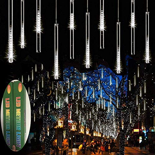 Zezuxy Falling Rain Lights White, UL Listed Meteor Shower Lights with 11.8 inch 8 Tubes 144 LEDs Raindrop Lights, Outdoor Icicle Cascading Christmas String Lights for Trees Thanksgiving Garden Party