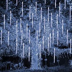 Blissun Falling Rain Lights, Meteor Shower Rain Drop Lights, 30cm 8 Tubes 288 LED Icicle Cascading Snow Falling Lights for Christmas Halloween Garden Trees Wedding Party Decorations (White)