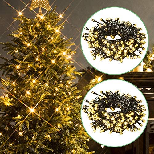 Christmas Outdoor String Lights 2 Pack 82ft 200 LED 9 Modes UL Safe Certified Weatherproof for Christmas Trees, Halloween, Garden, Patio, Wedding, Parties Decor(Warm White)