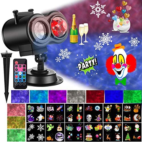 Christmas Projector Lights with Ocean Wave Outdoor Holiday Decorations,Halloween Led Projector Lights 2-in-1 Moving Patterns and Flowing Water Ripple,12 Slides Waterproof Xmas Snow Light Party Garden