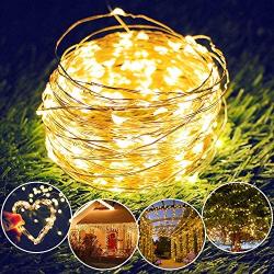 2 Pack Solar Power String Lights, Fariy Lights, 10M/32.8Ft 100LEDs 8 Modes, Waterproof Copper Wire Lights for Indoor/Outdoor Wedding Patio Home Garden Decoration(Warm White)