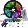 Led Strip Lights Waterproof 16.4FT / 5M Flexible Color Changing RGB 5050 led Strip Light Kit with 44 Keys IR Remote Controller and 12V Power Supply for Bedroom Home Kitchen DIY Decoration (16.4)