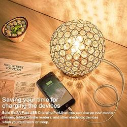 Crystal Ball Table Lamp Set of 2 with USB Charging Port,Decorative Nightstand Room Lamps, Bedside Night Light Lamp, Fashionable Large Table Lamp for Bedroom, Living Room,Office,Dresser,Dining Room