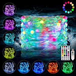 LED Fairy Lights with Remote & Timer, Twinkle Lights, 16 Color Changing String Lights, Waterproof Copper Wire 6 Modes Rope Lights for Bedroom, Wedding, Party, Valentines Day Decoration (RGB)