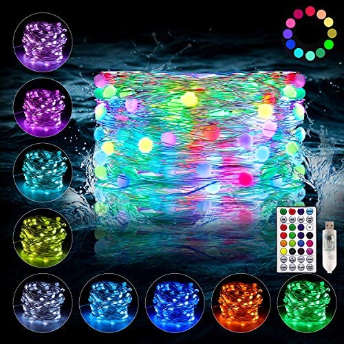 LED Fairy Lights with Remote & Timer, Twinkle Lights, 16 Color Changing String Lights, Waterproof Copper Wire 6 Modes Rope Lights for Bedroom, Wedding, Party, Valentines Day Decoration (RGB)