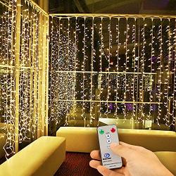 Kohree LED Curtain Lights, Hanging Wedding Light Remote Control Indoor Icicle Flashing String Lights for Bedroom, Christmas, Party Decorations, Warm White, 300 Led