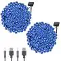 Qunlight Solar Fairy String Lights 72ft 200 LED Outdoor Waterproof USB Solar Powered 2 Modes with Timer Function Decorative Lighting for Patio Law Xmas Garden Homes Party Decore(Blue 2pcs)