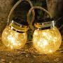 WELTRANS 2 Pack Hanging Solar Lights, 30 Led Solar Lanterns Outdoor String Fairy Lights, Crackle Mason Jar Glass Lamp for Tree, Table, Yard, Garden, Patio, Lawn, Party Outdoor Decorations(Warm White)