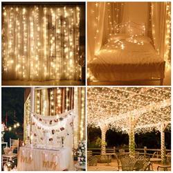 Curtain Lights, GLIME Window Curtain String Lights, 8 Modes with Remote & Timer 2/4/6/8h Fairy String Lights for Bedroom Wedding Party Christmas Outdoor Indoor Wall Decoration USB (Warm White)