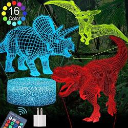 FEOAMO 3D Dinosaur Night Light for Boys, 16-Color and 3-Pattern with Remote Control, Dino Night Light, 3D Illusion Toy Lamp Nightnight, Gift for Boys Age 4 5 6+ Year Old