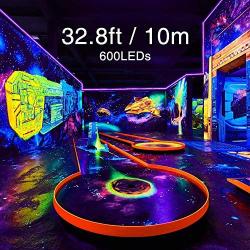 Onforu 32.8ft LED UV Black Light Strip Kit, 600 Units UV Lamp Beads, 12V Flexible Blacklight Fixtures, 10m LED Ribbon, Non-Waterproof for Indoor Fluorescent Dance Party, Stage Lighting, Body Paint