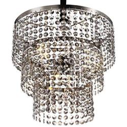 Luxurious K9 Crystal Chandelier with 3 Circle Octagon Shape Crystal Lighting Fixture Pendant Lighting for Dining Room Bathroom Bedroom Living-Room 3 E26 LED Bulbs (Transparent Pewter)