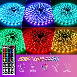 LED Strip Light 55ft DLIANG RGB Flexible Tape Lights 5050 SMD RGB 480 LEDs Non Waterproof 16M Rope Light with 44 Keys IR Remote Controller and 24V Power Adapter for Home Kitchen Party Deco