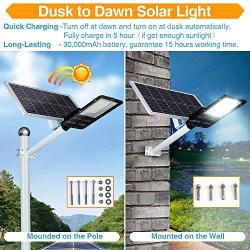 120W LED Solar Street Lights, Outdoor Dusk to Dawn Pole Light with Remote Control, Waterproof, Ideal for Parking Lot, Stadium, Yard, Garage and Garden (Cool White)