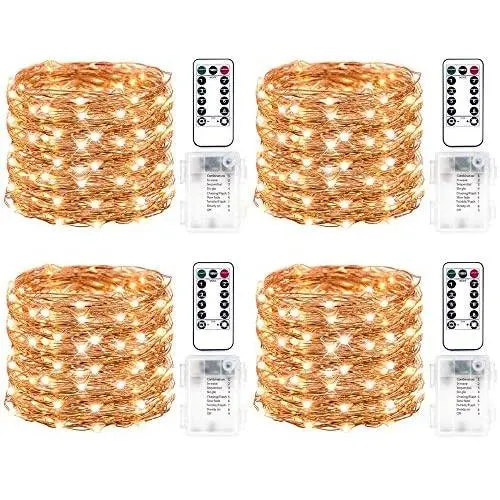 4 PACK LED Light String Battery Powered,50 LEDs on 16.5ft Copper Wire with 8 Modes Remote Control and Timer, Outdoor Christmas Fairy Lights for Bedroom Wedding Party Decor(Warm White) 4 PACK LED Light String Battery Powered,50 LEDs on 16.5ft Copper Wire with 8 Modes Remote Control and Timer, Outdoor Christmas Fairy Lights for Bedroom Wedding Party Decor(Warm White)