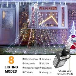 Toodour Christmas Lights, 317 LED 10ft X 9 Outdoor Christmas Decorations Lights with 12'' Topper Star, 8 Lighting Modes Outside Christmas Tree Lights (White)