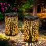 Solar Lantern Outdoor Lights for Decorative Atmosphere Hanging Garden Lantern Cylindrical Table Lamp Night Light Warm Lighting for Courtyard, Party, Walkway,Terrace, Garden, Lawn (2 Pack)