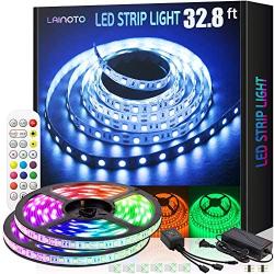 LED Strip Lights 16.4ft x 2 Rolls 5050 RGB 32.8ft Color Changing Lights Flexible Tape 300 LEDs Light Strips Kit with IR Remote Controller Power Kit for Home Bedroom Kitchen DIY Decoration