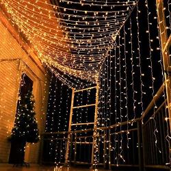 Magictec 300 LED Curtain String Light, 8 Lighting Modes Fairy Twinkle String Lights Wedding Party Home Garden Bedroom Outdoor Indoor Wall Decorations, Warm White