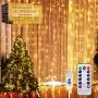 Curtain String Lights, Window Curtain Lights, 300 LED Curtain Fairy Lights, 8 Modes, 3mX3m with Hooks, Waterproof, with Remote Control Timer, for Bedroom Christmas Party Garden Decoration