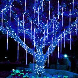 Twinkle Star Meteor Shower Rain Lights, 30cm 8 Tubes 288 LED Valentine Lights Icicle Snow Falling Christmas Lights Outdoor Raindrop Lights, Xmas Wedding Party Tree Holiday Decoration, Blue