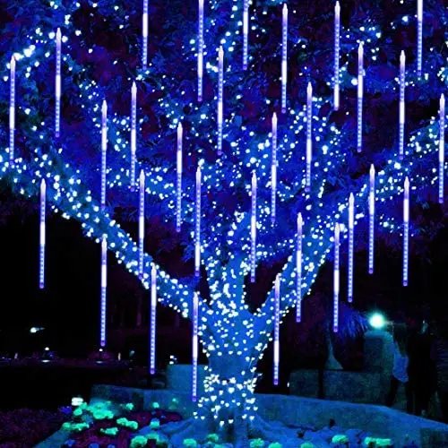 Twinkle Star Meteor Shower Rain Lights, 30cm 8 Tubes 288 LED Valentine Lights Icicle Snow Falling Christmas Lights Outdoor Raindrop Lights, Xmas Wedding Party Tree Holiday Decoration, Blue