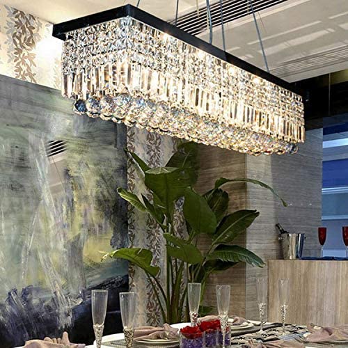 Moooni Rectangular Crystal Chandelier Modern Rectangle Raindrop Pendant Light Fixture for Dining Room Kitchen Island Black 10 Lights L47.3'' x W9.8'' x H9.8'' Moooni Rectangular Crystal Chandelier Modern Rectangle Raindrop Pendant Light Fixture for Dining Room Kitchen Island Black 10 Lights L47.3'' x W9.8'' x H9.8''