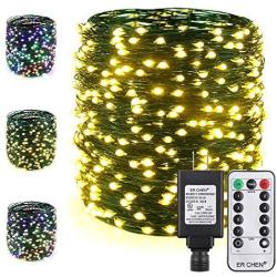 ER CHEN Color Changing LED String Lights Plug in with Remote Timer, 170Ft 500 LEDs Waterproof Green Copper Wire 8 Modes Christmas Fairy Lights for Bedroom, Patio, Garden, Yard－Warm White & Multicolor