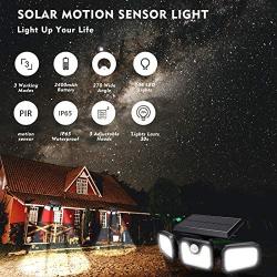 Solar Security Lights Outdoor, 3 Heads Adjustable Solar Motion Sensor Light Outdoor, 104LED 270° Wide Angle Illumination Wireless IP65 Waterproof Flood Light for Garden Porch Deck Patio Garage, 2 Pack