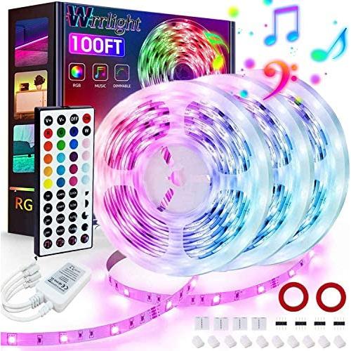 Led Strip Lights 100 Feet, Dimmable Color Changing by 44Key Remote Controller Ultra Long Strip Lights, Sync to Music Led Lights for Bedroom,Room and Home Decoration