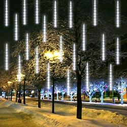 FUNPENY Meteor Shower Rain Lights, 288 LED Christmas Lights Icicle Snow Falling Christmas Lights Outdoor Raindrop Lights, Xmas Tree Holiday Christmas Thanksgiving Decoration, White