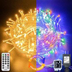 Decute Colors Changing Christmas Lights Outdoor Indoor 11 Modes Extendable, 99FT 300LED Christmas String Lights Warm White & Multicolor Changing Waterproof Tree Light with Timer Remote