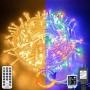 Decute Colors Changing Christmas Lights Outdoor Indoor 11 Modes Extendable, 99FT 300LED Christmas String Lights Warm White & Multicolor Changing Waterproof Tree Light with Timer Remote