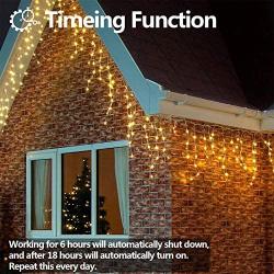 Fairy Curtain Lights Garden Icicle Lights, Battery Powered 102 Led Outdoor String Light with Remote & Timer, Dark Green Cable 8 Modes for Indoor Bedroom Christmas Party Wedding Decoration (Warm White)