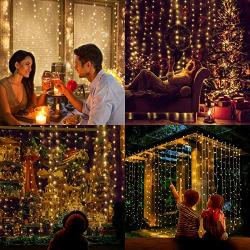 Curtain String Lights, 300 Brilliant LED Lights USB Powered Window String Light, IP64 Waterproof Decorative Lights for Wedding, Home, Party, Bedroom (Warm Light) (9.8ftx9.8ft)