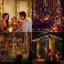 Curtain String Lights, 300 Brilliant LED Lights USB Powered Window String Light, IP64 Waterproof Decorative Lights for Wedding, Home, Party, Bedroom (Warm Light) (9.8ftx9.8ft)