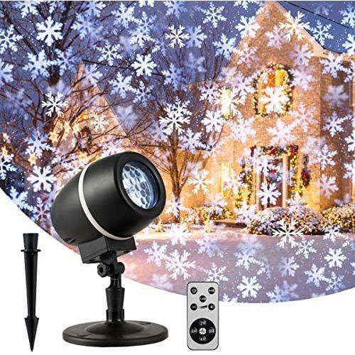 Tangkula Christmas Snowflake LED Projector Lights, Rotating Snowfall Projection with Remote Control, Outdoor Landscape Decorative Lighting for Christmas, Holiday, Party, Wedding, Garden, Patio