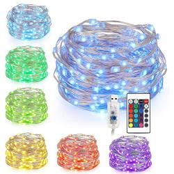 Kohree LED Fairy String Lights Remote with Timer, 33FT 100 LED, 16 Colors Changing, Battery Operated, USB Port, Waterproof Twinkle Lights for Christmas Decor Decorations Bedroom Ceiling Wedding