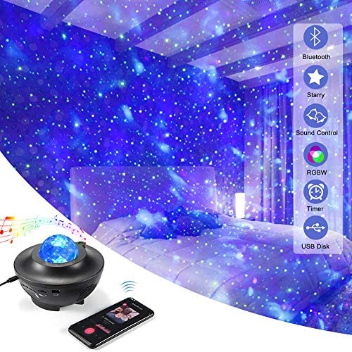 Pinshion Star Projector Light, Bluetooth Speaker Voice Control Christmas Projector Ligh 3-in-1 Sky Twilight Star Ocean Wave Projection LED Night Projector Light for Bedroom Holidays Party Home