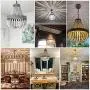 Newrays Wood Bead Chandelier Pendant Gray White Finishing Bohemian Boho Beachy Ceiling Lamp Light Fixtures( Antique White)