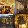 Window Curtain Lights, 8 Modes 300 LEDs USB Plug in Twinkle Fairy LED Copper Wire String Lights for Indoor Outdoor DIY Party Garden Home Festival Holiday Decorations, Warm White