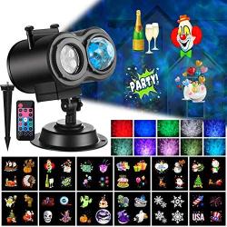 Ocean Wave Projector Christmas Projector Lights 2-in-1 Moving Patterns Landscape Lights Waterproof Outdoor Indoor LED Projection Light for Xmas Halloween Party Garden Decorations 12 Slides 10 Colors