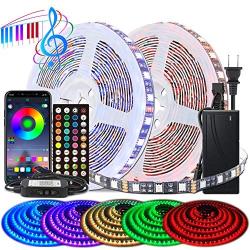 BIHRTC Led Strip Lights 5050 Rgb 600leds 32.8ft Led Lights Music Sync App Control Color Changing Rope Lights with Built-in Mic Remote Led Rope Strips Light Lighting for Bedroom Home Party