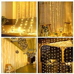 Suwitu Curtain String Lights, 300 LED Window Curtain Fairy Lights Copper Wire Twinkle String Light USB Remote Control 8 Modes Hanging Light for Bedroom Indoor Home Wedding Garden Party (Warm White)