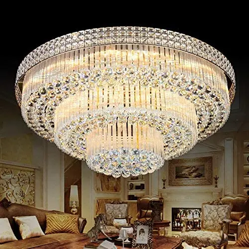 KALRI Modern K9 Crystal Chandelier Flush Mount LED Ceiling Light Fixture Pendant Lamp for Living Room Bar Shop (Dia 31.5)